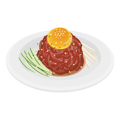Vector Illustration Logo Clipart Korean Food Yukhoe Raw Beef Tartare