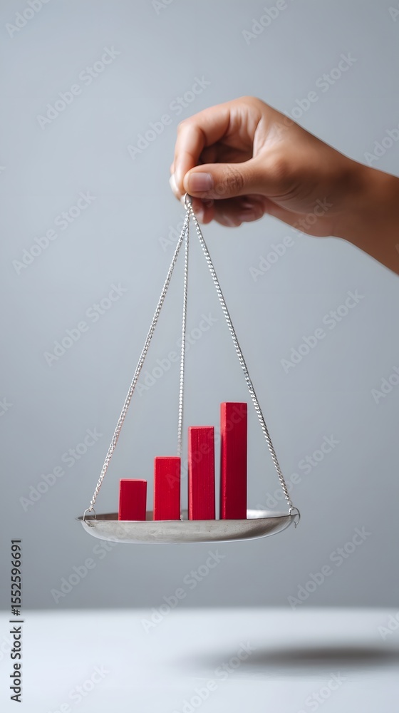 Poster a hand balancing a chart scale with investment and savings data