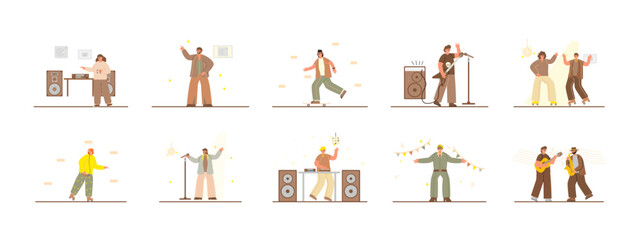 80's illustrations set. Flat vector illustrations concept.