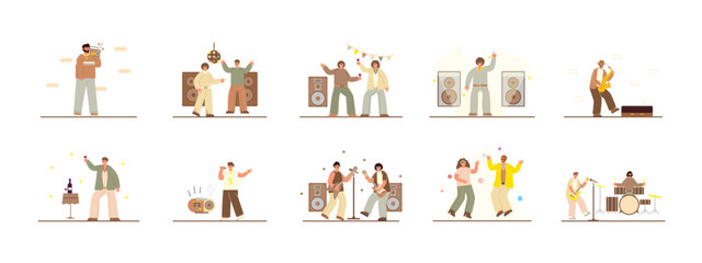 80's illustrations set. Flat vector illustrations concept.