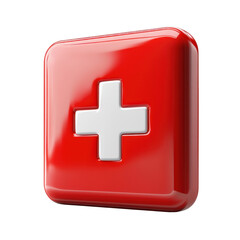 Obraz premium Red Medical Glossy Icon Healthcare Signage Plus Symbol First Aid Cross on transparent background