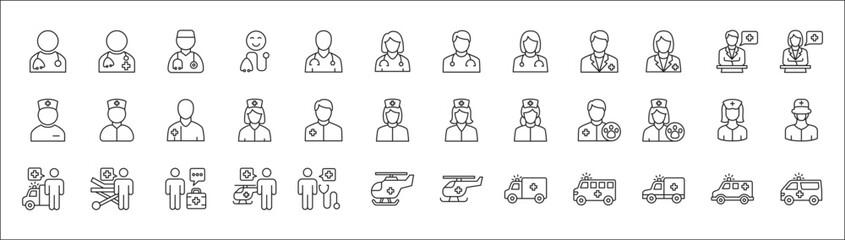 Doctor icon set. Healthcare icons. Digital doctor health consulting symbol. Icon symbol related to hospital, health, care, ambulance, helicopter, clinic, medic, medical, nurse. Vector illustration