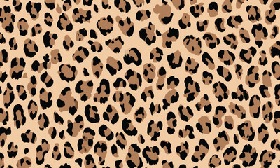 Leopard print pattern, seamless repeating pattern, simple vector art style, warm earth tones, beige and black.