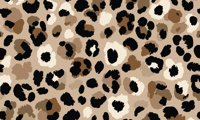 Leopard print pattern, seamless repeating pattern, simple vector art style, warm earth tones, beige and black.