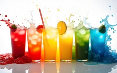 Refreshing Colorful Drinks: A Vibrant Splash Photography. High quality