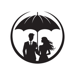 couple under umbrella vector silhouette clip art logo design illustration