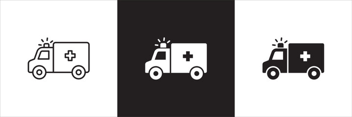Ambulance car icon. Emergency help ambulance car icon. First aid rescue vehicle symbol. Icon symbol compatible for ambulance, emergency help, rescue, hospital car. Vector illustration.