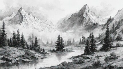 Monochrome mountain landscape (1)