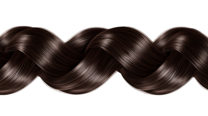 Glossy, dark brown hair is styled in a twisted braid