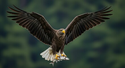 Fototapeta premium Majestic eagle in flight with prey