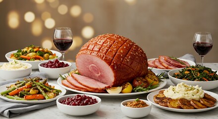 Glazed Ham Feast: A Delicious Holiday Spread with All the Trimmings