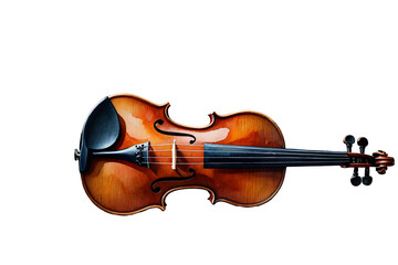 Fototapeta premium Violin and bow placed on a white background showcasing a classical wooden instrument