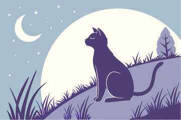Serene Feline: Sitting Cat Silhouette