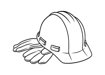 Simple Line Art Illustration of a Hard Hat and Gloves
