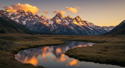 Fototapeta premium Majestic mountains sunset reflection