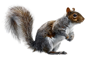 Squirrel standing on hind legs, isolated on a transparent background