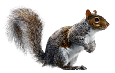Squirrel standing on hind legs, isolated on a transparent background