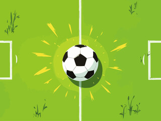 Soccer ball lying on green field near white line top view