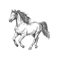 A sketch art of a horse running, showing the initial outline.	