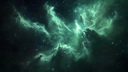 Fototapeta premium Green Nebula Space Stars Background