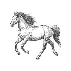 A sketch art of a horse running, showing the initial outline.	