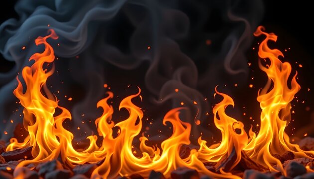 the image showcases a vibrant rectangle frame constructed of dancing fire, the flames vary in hues of bright yellow, orange, and deep red