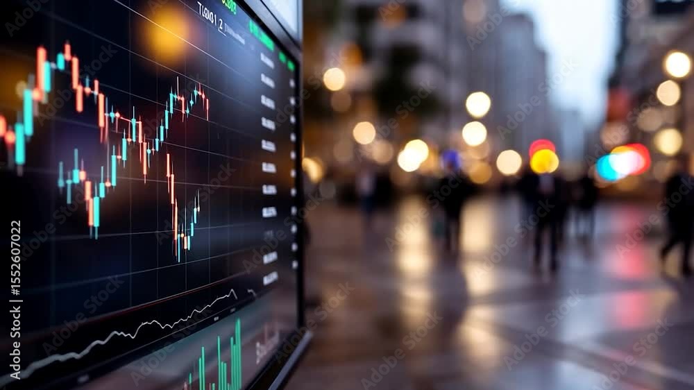Aufkleber Financial Display Showing Trading Data With Bokeh City Background