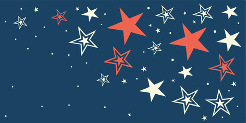 Red, White, and Blue Star Pattern on a White Background,decorative border design,Star pattern in American flag colors,festive pattern with flying, United States' flag,seamless pattern of red, blue,Ai