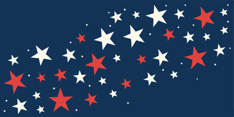Red, White, and Blue Star Pattern on a White Background,decorative border design,Star pattern in American flag colors,festive pattern with flying, United States' flag,seamless pattern of red, blue,Ai