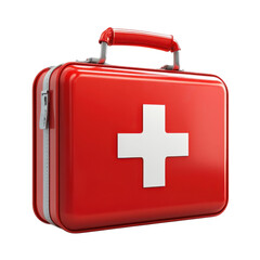 Red first aid kit emergency medical box white cross health care supplies on transparent background