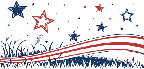 Red, White, and Blue Star Pattern on a White Background,decorative border design,Star pattern in American flag colors,festive pattern with flying, United States' flag,seamless pattern of red, blue,Ai