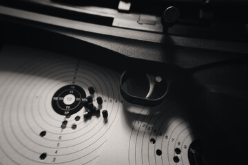 Pistol trigger target close-up sport sports shooter marksman hobby defense firearm rifle ammunition...