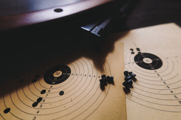 Pistol trigger target close-up sport sports shooter marksman hobby defense firearm rifle ammunition...