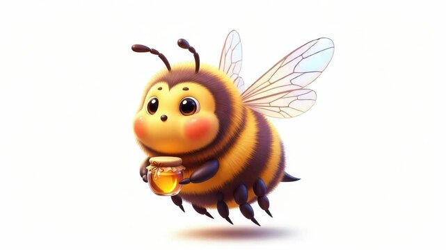Adorable Honey Bee 3D Render: A Cute Bumblebee Carrying Honey Jar