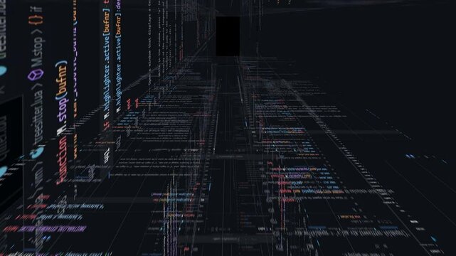 moving through programming code, server data, rendering through gradient mainframe source code