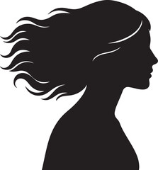  A young girl with long hair head silhouette on white