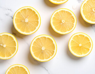 Fototapeta premium Sliced Lemon on Minimal Background – Fresh Yellow Citrus for Clean Food and Drink Concept