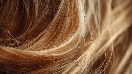 Naklejka premium Close-up of shiny blonde hair with soft texture and healthy strands, representing beauty, care, and elegance in hair styling and treatment.