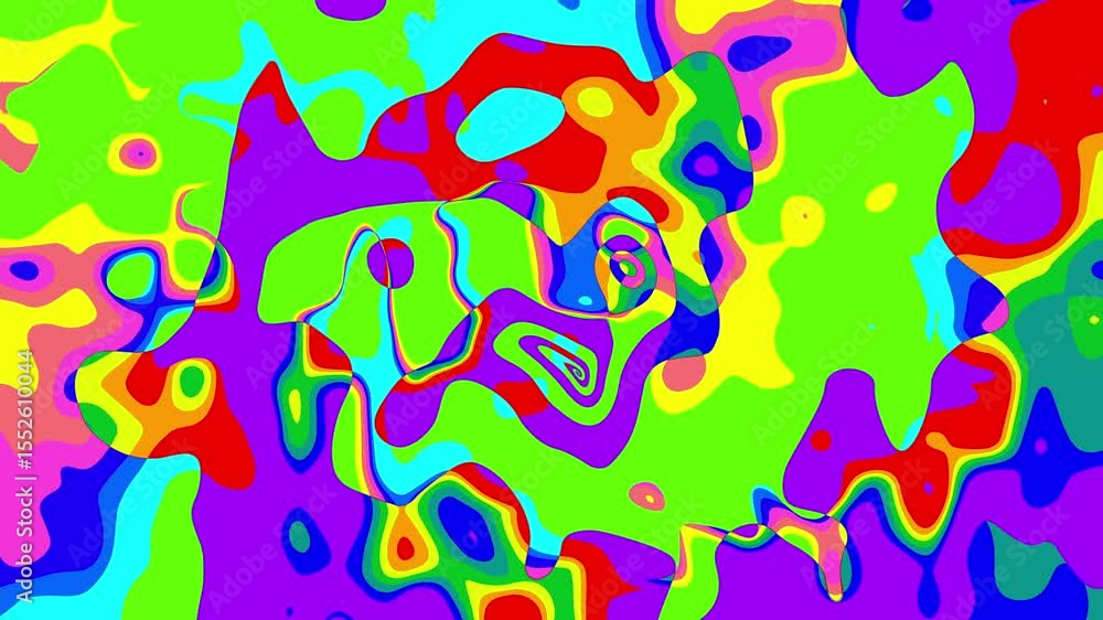 Poster vibrant multicolored loopable abstract pattern with flowing rotatinmg turbulent organic shapes and b