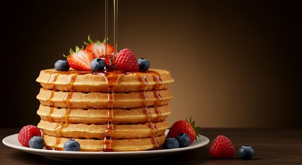 Delicious Waffles with Berries and Syrup: A Sweet Culinary Delight