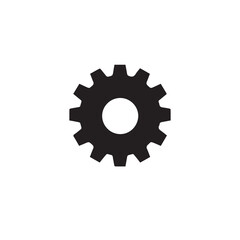 Vector art of a black gear with cogs isolated on white background, representing a mechanical component