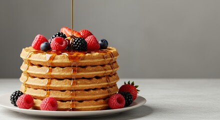 Golden Waffles Topped with Berries and Drizzled Syrup: A Delightful Breakfast