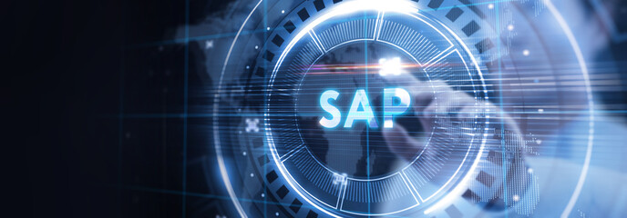 SAP System Software Automation concept on virtual screen data center. Business, modern technology,...