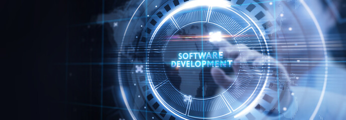 Inscription Software Development on the virtual display. Business, modern technology, internet and...