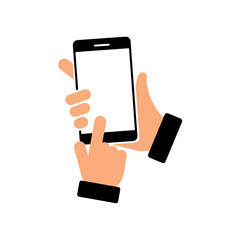 Hand Holding Smartphone Vector – Tap Gesture Flat Icon for Mobile App UI, Touch Screen Interaction, and Digital Devices