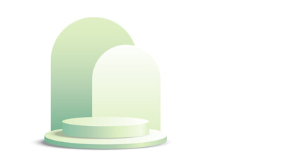 Graceful pastel green arched backdrop with a matching display podium, creating a serene and modern scene for product presentation on a Transparent Background.


