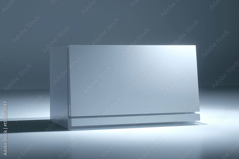 Poster studio shot of silver rectangular display object on lit surface. mock up promotion information for m