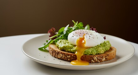 Indulge in this vibrant avocado toast topped with a perfectly poached egg, a delightful start to your day.