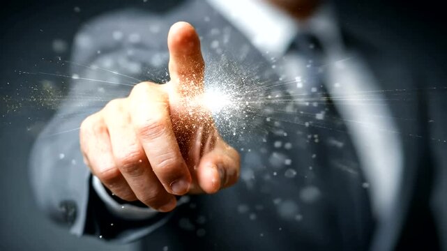 Businessman Touching Sparkling Digital Interface Effect