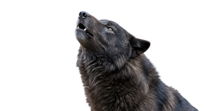 Majestic Black Wolf Howling Portrait Isolated.